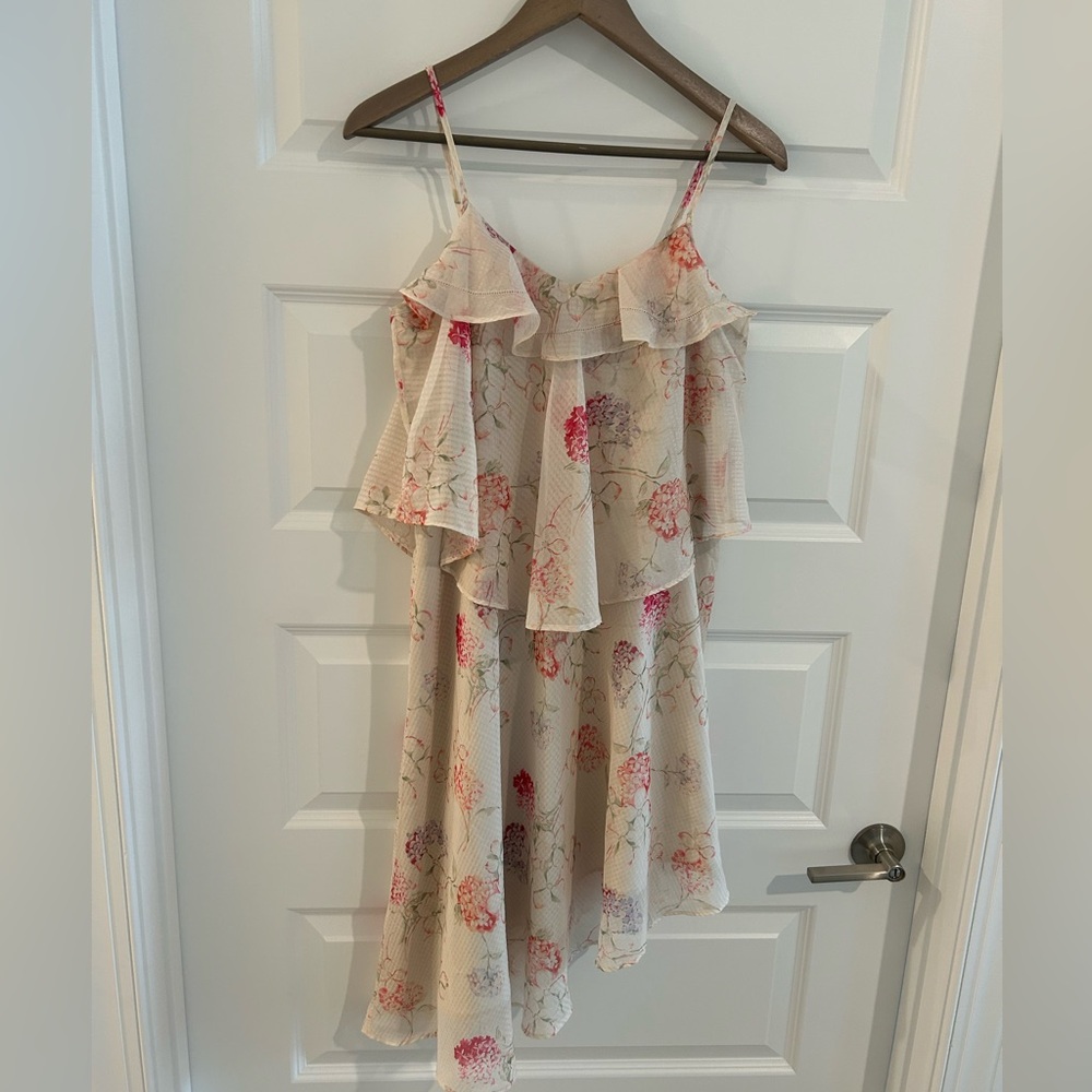 A New Day Floral Ruffle Spaghetti Strap Dress Cream Pink Size S